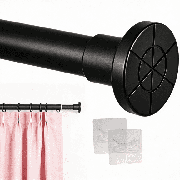No Drill Shower Curtain Rod 43"-79" ,1 Inch Diameter Adjustable Spring Tension Curtain Rod with Anti-Slip Design for Bathroom,Stainless Steel Telescoping Rod, Black.