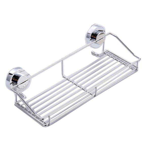 No Drill Shower Shelf with Strong Suction Cups – Rustproof Chrome Bathroom Organizer for Shower, Sink, Kitchen Counter, Reusable, Easy Install, Versatile Storage