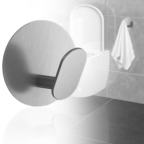 No Drill Stainless Steel Towel Hooks 4 Pack, Round Self Adhesive Wall Hooks, Waterproof Bathrobe Cloth Hangers for Bathroom Kitchen Door, Heavy Duty 5kg Silver