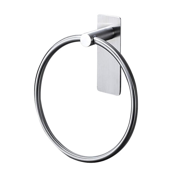 No Drill Stainless Steel Towel Ring with Strong Adhesive Mounting, Damage Free Bathroom Wall Organizer for Hand Towels and Washcloths, Space Saving Towel Holder for Renters and Home Bathroom