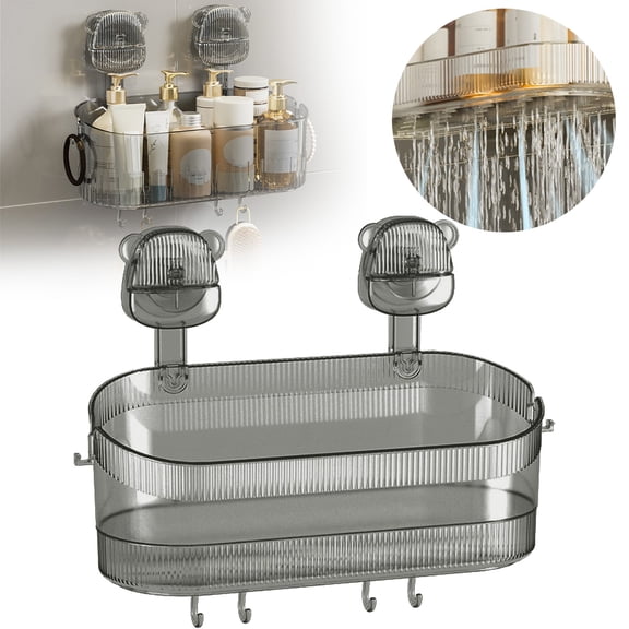 No Drill Suction Cup Bathroom Storage Box Corrugated Shower Caddy With Bottom Drain Waterproof Pet Material For Kitchen Dormitory And Travel Organizer