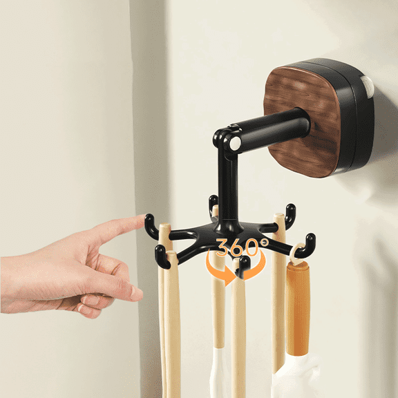 No Drill Suction Cup Rotating Wall Hooks, Removable Vacuum Suction Storage Rack with Multi Claw Hooks, Multi-Purpose Hanging Organizer for Kitchen & Bathroom
