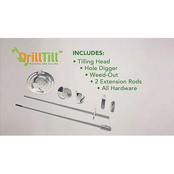 Drill Till, 3 Tools in 1, The Smartest Gardening Tool for Weeding,Tilling and Bulb Planting|Includes Hole Digger, Weeder, Tiller &2 Rods|for Use with Cordless Drill/Screwdriver(not Included)