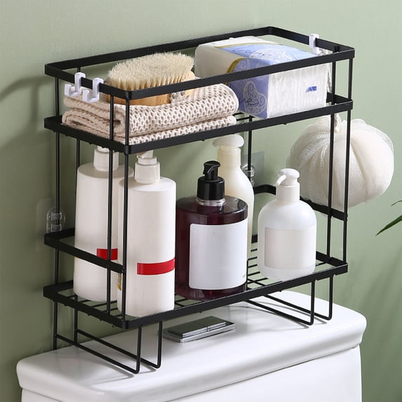 No Drill Toilet Tank Rack, Multifunctional Over The Toilet Storage Organizer, Bathroom Shelf for Shower and Toiletries, Easy Installation Iron Construction