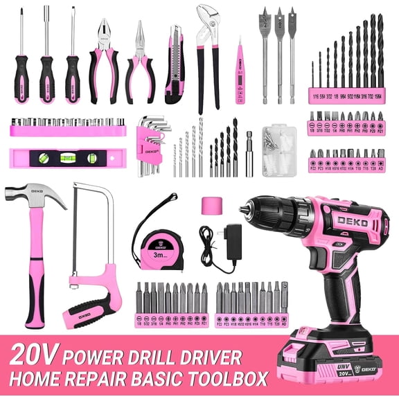 Drill Tool Kit Set: 20V Cordless Electric Drill, Driver, Tool Box with Battery
