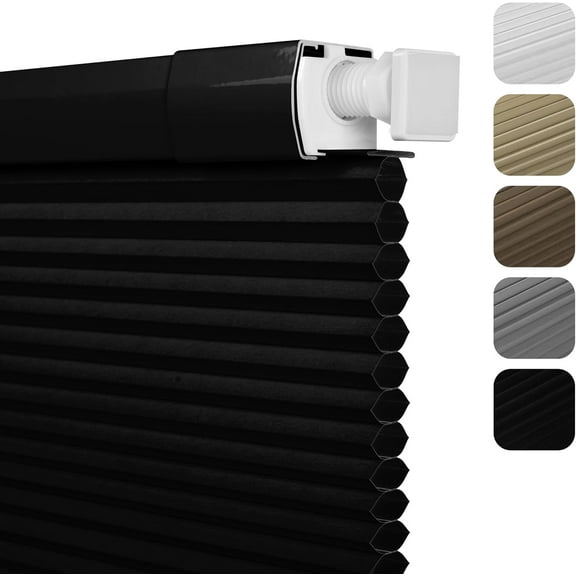 No Drill No Tools Blackout Cellular Shades Easy to Install for Indoor Windows Cordless Honeycomb Blinds Thermal Insulated Noise Reduction,Black,42" W x 56" H