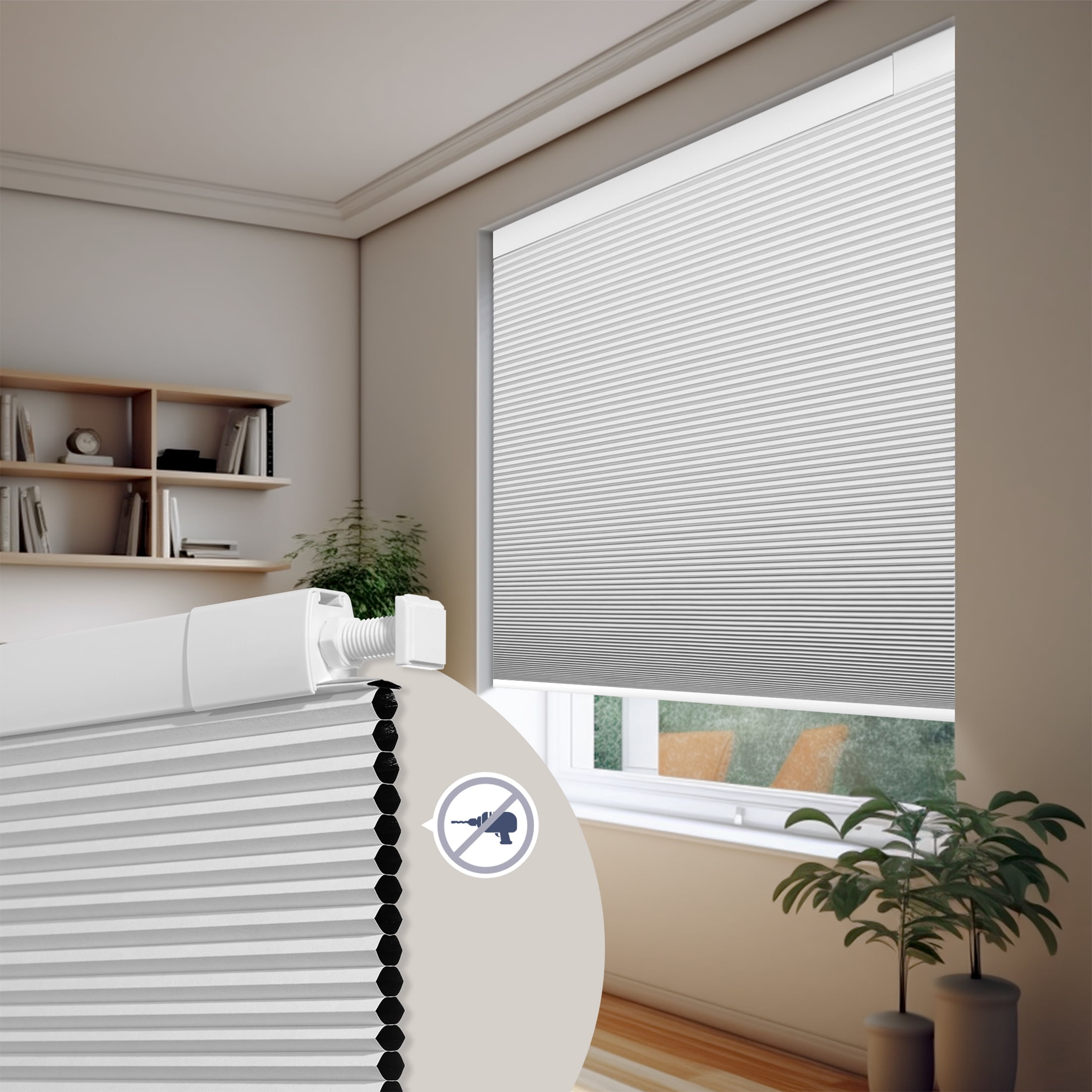 ZimJAHO No Drill No Tools Cellular ShadesBlackout Color-Matched Honeycomb Blinds Easy to Install Cordless Cellular Blinds for Windows, Blackout-White,41"W x 48"H