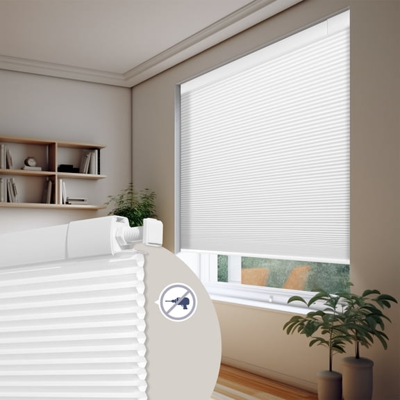 ZimJAHO No Drill No Tools Cellular ShadesColor-Matched Honeycomb Blinds Easy to Install Cordless Cellular Blinds for Windows, Light Filtering-White, 35" W * 64" H