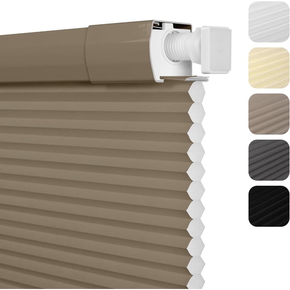 No Drill No Tools Light Filtering Cellular Shades Cordless Blinds Pull Down Window Blinds Easy to Install for Thermal Insulated Noise Reduction,Brown,21" W x 64" H
