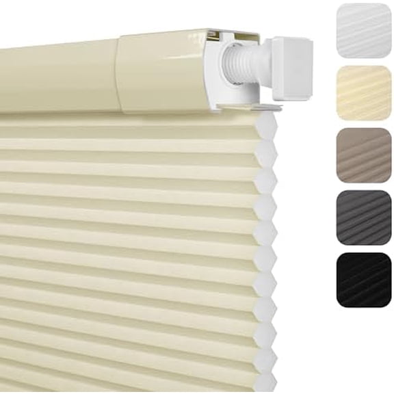 No Drill No Tools Light Filtering Cellular Shades Cordless Honeycomb Blinds Pull Down Window Blinds Easy to Install for Windows Thermal Insulated Noise Reduction,Beige,71" W x 56" H