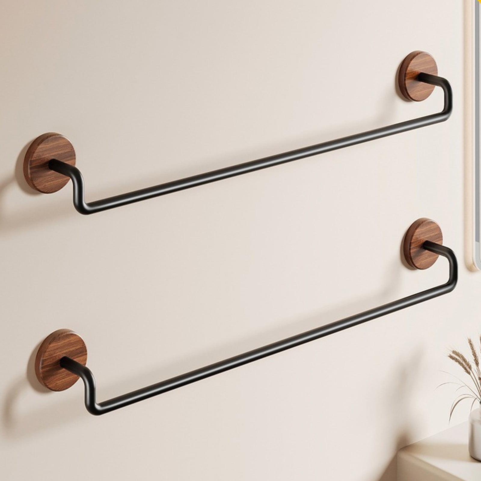 No Drill Towel Rack, Walnut Wood Bathroom Organizer with Shelf and ...