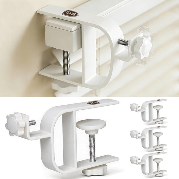 No Drill Over Vertical Blinds Curtain Rod Brackets for Inside & Outside Mounted, Heavy Duty Adjustable Holder Fits 0.75-2" Headrail, Tool-Free No Wall Rental Essentials (White, 4 Pack)