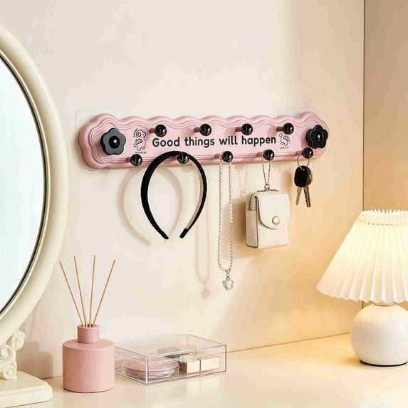 No Drill Wall Hooks, Wrought Iron Coat Rack, Adhesive Entryway Organizer for Hanging Coats, Heavy Duty Rustic Hangers, Easy Install Hallway Storage, Pink