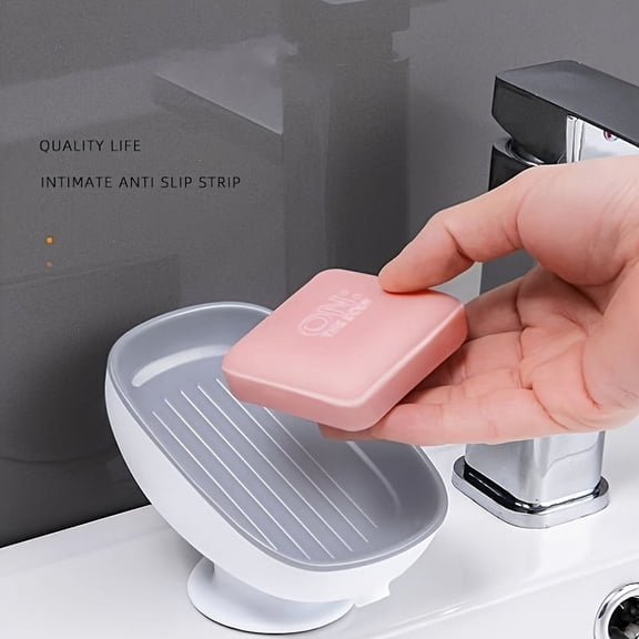 No Drill Wall Mount Soap Holder, Adjustable Soap Dish with Drain Tray, Rustproof Waterproof Soap Storage Rack, Space Saving Organizer for Bathroom Kitchen Sink