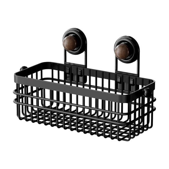 No Drill Wall Mount Storage Basket, Walnut Finish Iron Mesh Organizer for Kitchen and Bathroom, Suction Cup Hanging Basket for Garlic Onion and Toiletries, Space Saving Gift