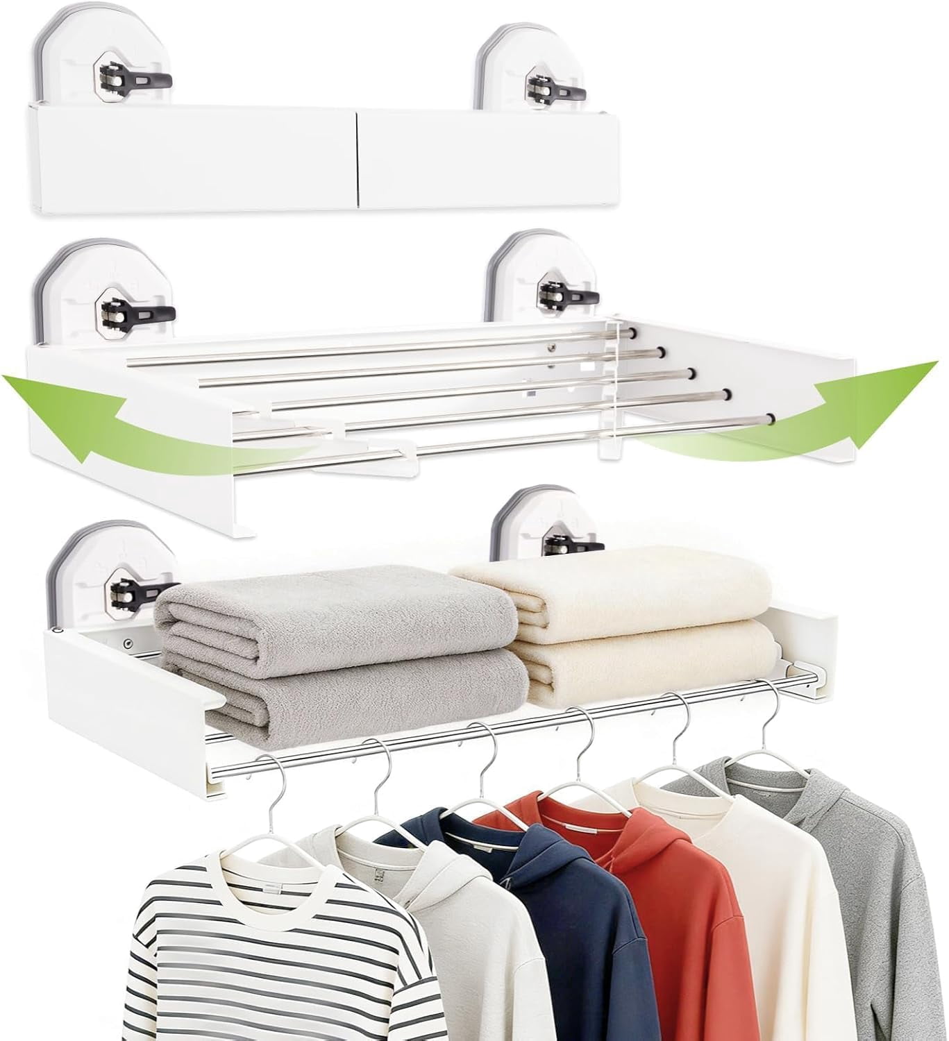 No Drill Wall Mounted Clothes Drying Rack, 25 Inches Retracble ...
