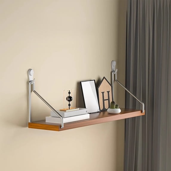 No Drill Wall Shelf Floating Wood Storage Rack 30x15cm, Wall Mounted Bedside Shelf for Router Projector Books, 30 lb Capacity, White Black Coffee Yellow
