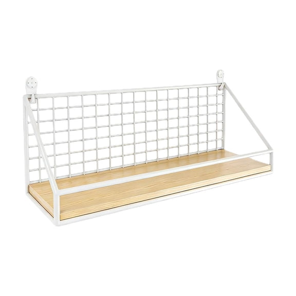 No Drill Wall Shelf Industrial Style with Metal Mesh and Wooden Board Wall Mounted Storage Rack, for Books and Decor Organization in Living Room and Bedroom, Wall Decor for Apartment and Campus