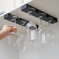 No Drill Wine Glass Rack, Under Cabinet Stemware Holder with 3-Slot Dustproof Design, Space Saving Kitchen Storage Organizer for Bar & Home Decor, Easy Install Sturdy Plastic