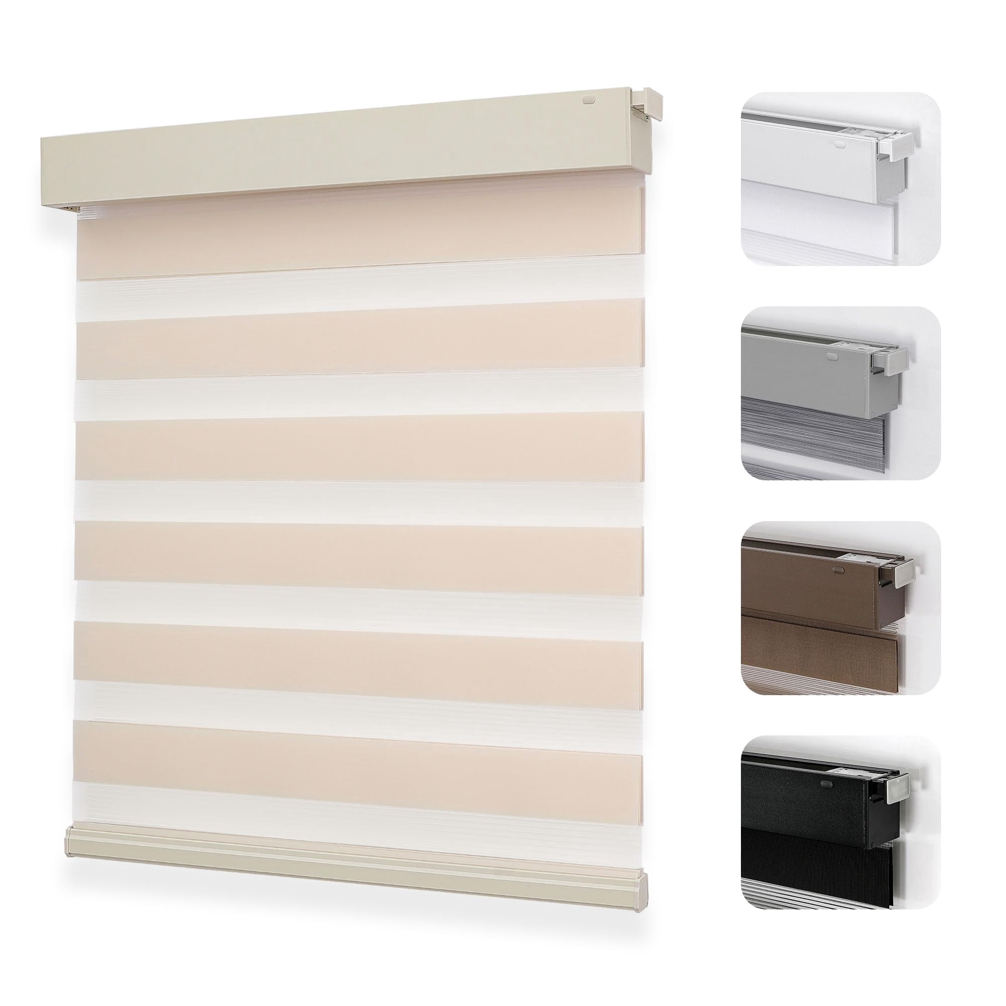 No Drill Zebra Blinds For Windows  Cordless Day & Night Dual Sheer Roller Shades Easy Installation Free-stop Lift System Light Filtering Privacy Home(beige 23" W X 75" H)