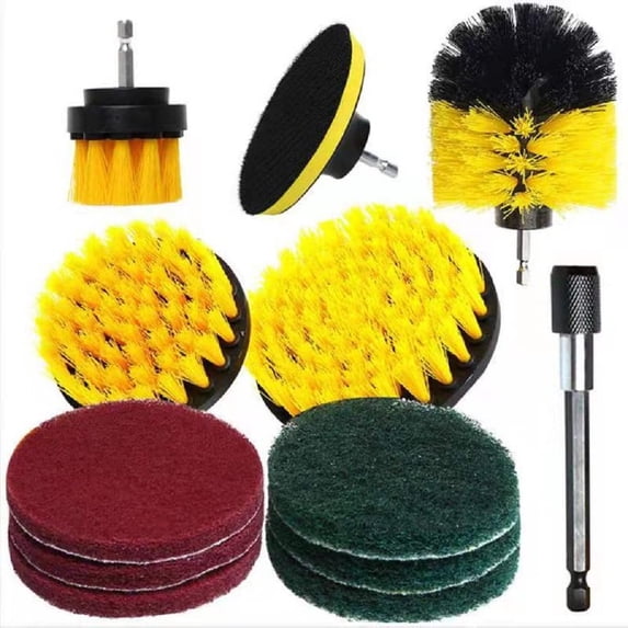 Drill brush Power Scrubber Bathroom Cleaning Kit, with Pad Sponge and Extend Attachment, 12 Pieces Drill Brush Attachment Set, for Cleaning - Bathroom, Kitchen