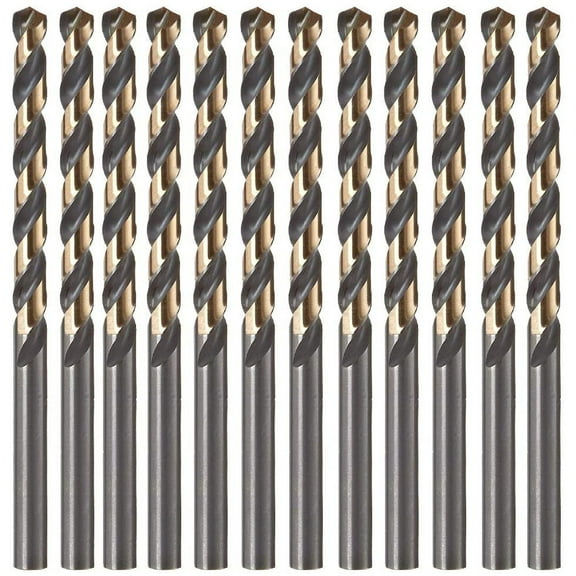 DrillForce 1/16" 12Pcs HSS Black and Gold Drill Bits Jobber Length for Metal Wood Platic M2 High Speel Steel