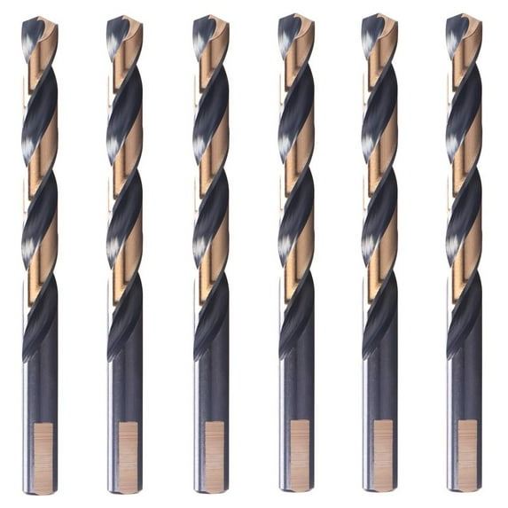 DrillForce 29/64" 6Pcs HSS Black and Gold Drill Bits Jobber Length for Metal Wood Platic M2 High Speel Steel