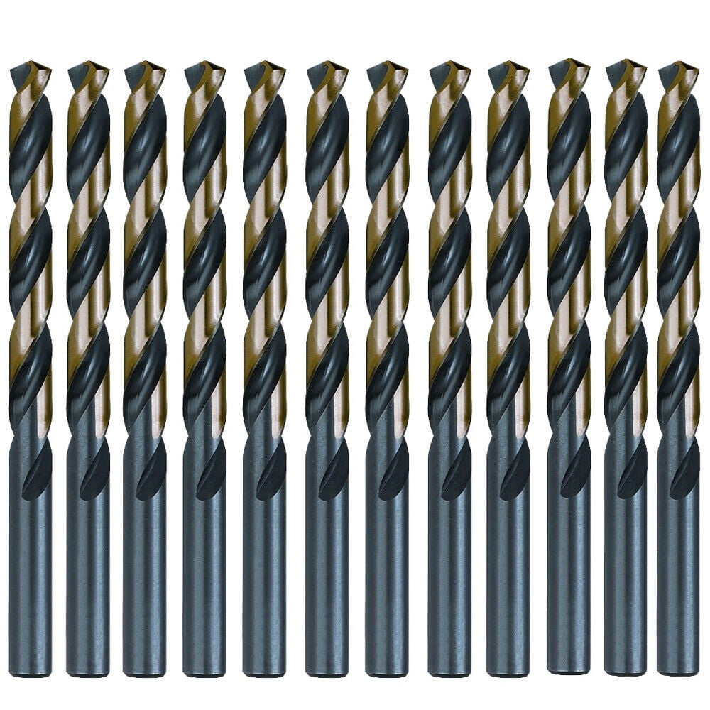 DrillForce 7/32" 12Pcs  HSS Black and Gold Drill Bits Jobber Length for Metal Wood Platic M2 High Speel Steel