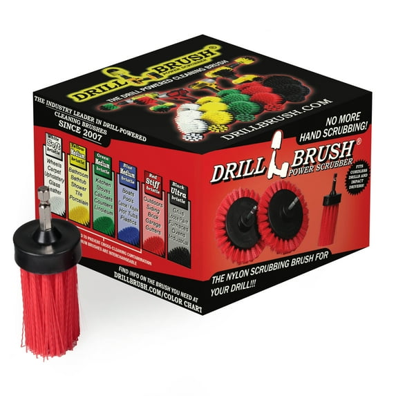 Drillbrush Stiff Bristle – 1-Inch Outdoor Scrubber for Decks, Patios, Headstones & Siding