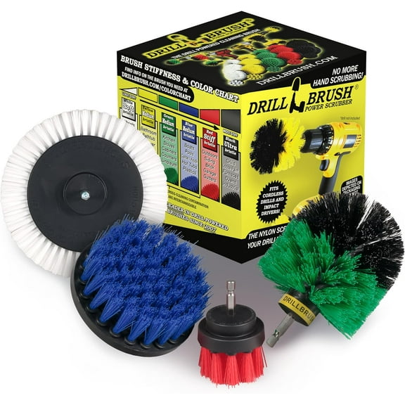Drillbrush Wheel Cleaning Drill Attachment for Crevices / Gaps - Automotive Carpet Scrubber Brush for Boats, Cars, Trucks - Tile Grout Cleaner Tool