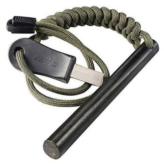 Drilled Ferrocerium Ferro Rod Flint Fire Starter Light Steel Paracord Lanyard 4"