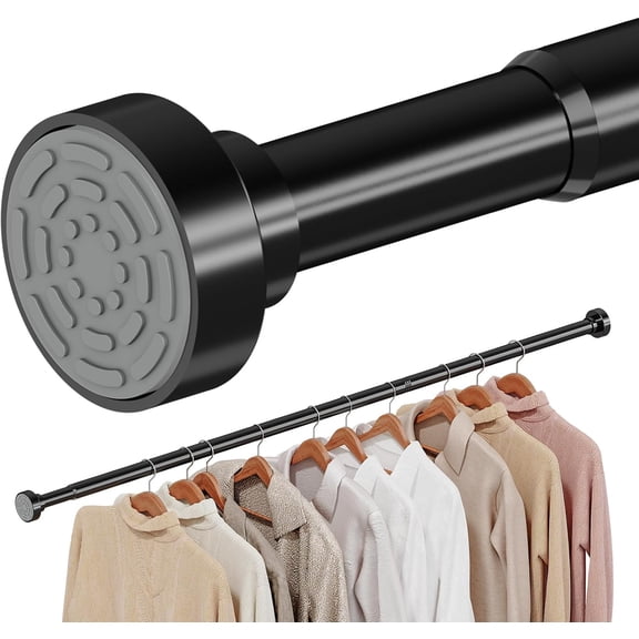 No Drilling Closet Rods for Hanging Clothes, Non Slip Tension Rod with Heavy Duty Clothes Hanging Rod, 17-39 Inches Adjustable Spring Closet Rod for Closet Wardrobe Bathroom Laundry RV, Black