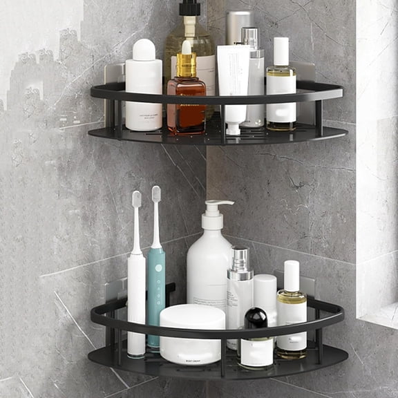 Corner Adhesive Shower Caddy 1Pack, No Drilling Wall-Mounted Shower Shelves, Rustproof Bathroom Organizers and Storage, Kitchen & Rental-Friendly, Black