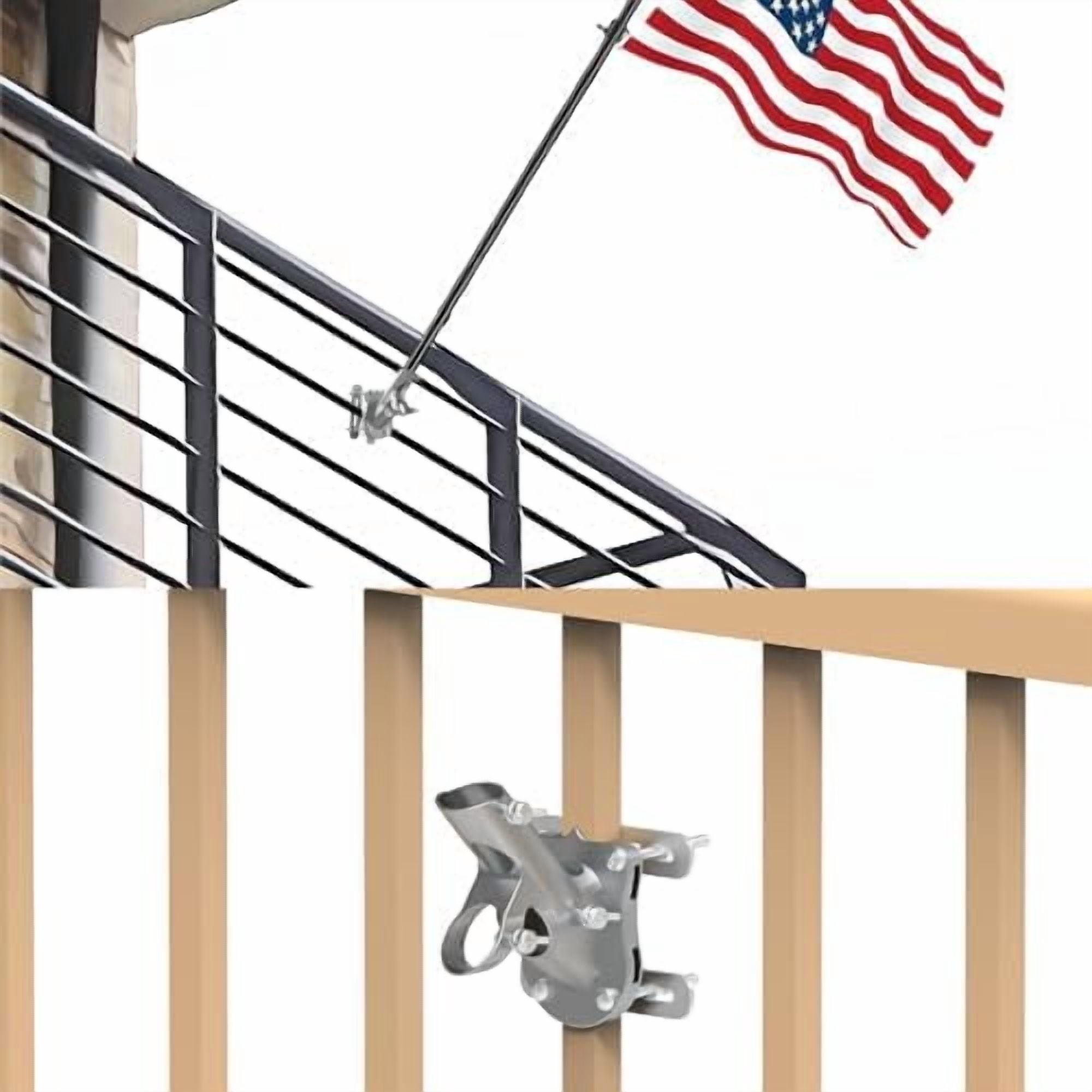 Vinyl Railing Flag. Post NO Drilling FlagPole Bracket For Horizontal or Vertical Railing ...