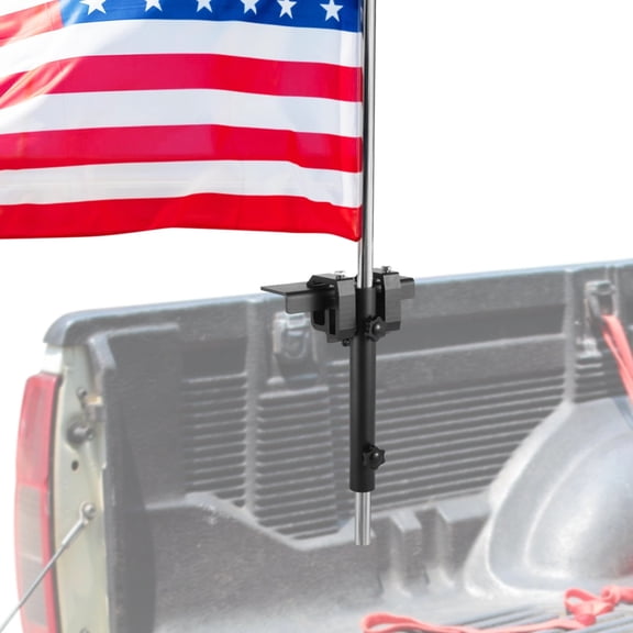 Heavy Duty No Drill Flag Pole Mount for Truck Bed - Universal Clamp-On Holder, Fits 1.5" Poles, Black Iron Construction
