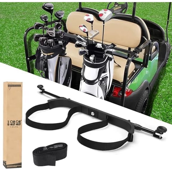 No Drilling Golf Cart Bag Holder, Universal Adjustable Rear Seat Bag Attachment for 2+2 Seater with 1 Square Metal Frame (Not for Plastic), Stainless Steel Bracket, Fits Yamaha,EZGO, Club Car