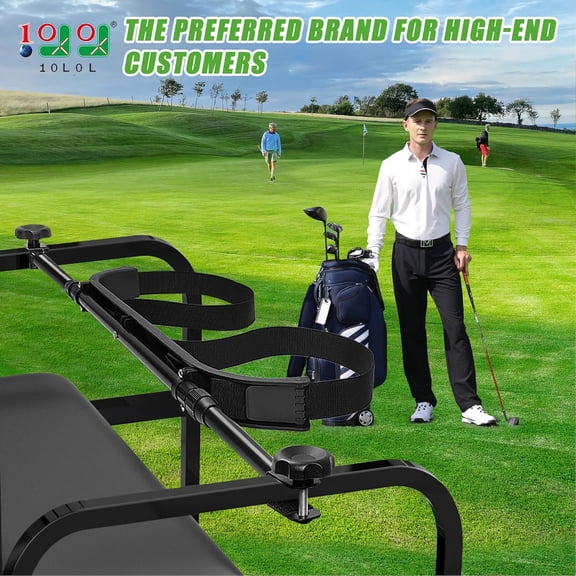 No Drilling Golf Cart Bag Holder, Universal Adjustable Rear Seat Bag Attachment for 2+2 Seater with 1 Square Metal Frame (Not for Plastic), Stainless Steel Bracket, Fits Yamaha,EZGO, Club Car