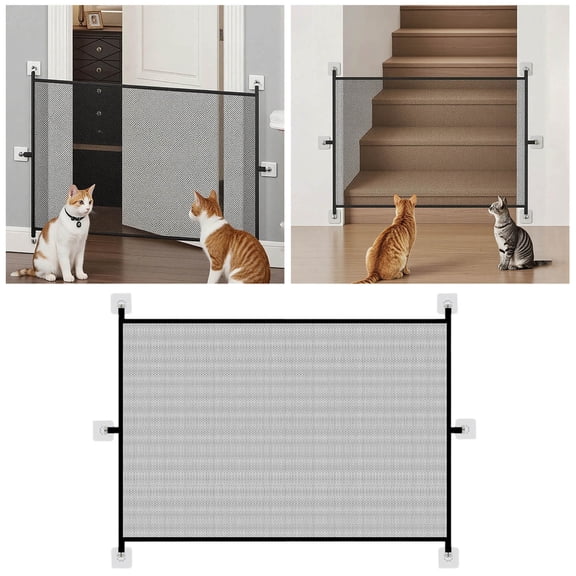No Drilling Pet Gate 70.87 x 28.35 Inch for Rental Apartment, Indoor Mesh Dog Gate for Stairway and Banister, Pressure Mount Safety Barrier for Pets, Pet Gates