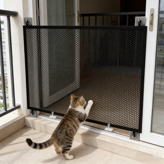 No Drilling Pet Gate Fence Indoor Mesh Barrier • Escape-Proof Safety Gate for Cats Dogs • Easy Install Removable Design • Secure Home Entry Stairway Guard