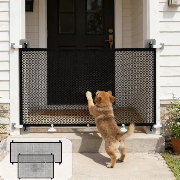 No Drilling Pet Gate Fence Indoor Mesh Barrier • Escape-Proof Safety Gate for Cats Dogs • Easy Install Removable Design • Secure Home Entry Stairway Guard