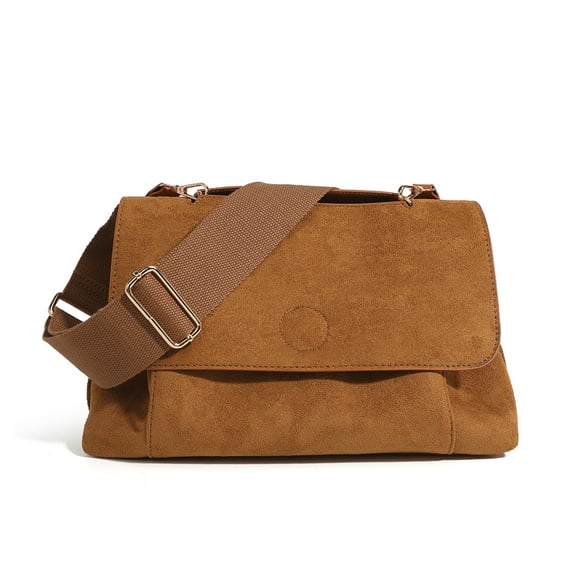 Drimzate Women Suede Tote Bag , Large Capacity Covered Pouch Vintage Shoulder Bags for Work,School and Travel(Brown)