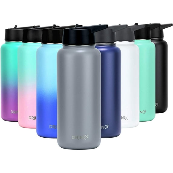 Drinco Water Bottle Double Wall Vacuum Insulated Stainless Steel, 32oz Asphalt Gray