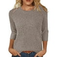 thumbnail image 1 of Drindf 3/4 Length Sleeve Knit Blouses Round Neck Solid Color Pullover Shirts Comfy Business Casual Shirt Loose Fit Ribbed Tops Khaki XXL, 1 of 6