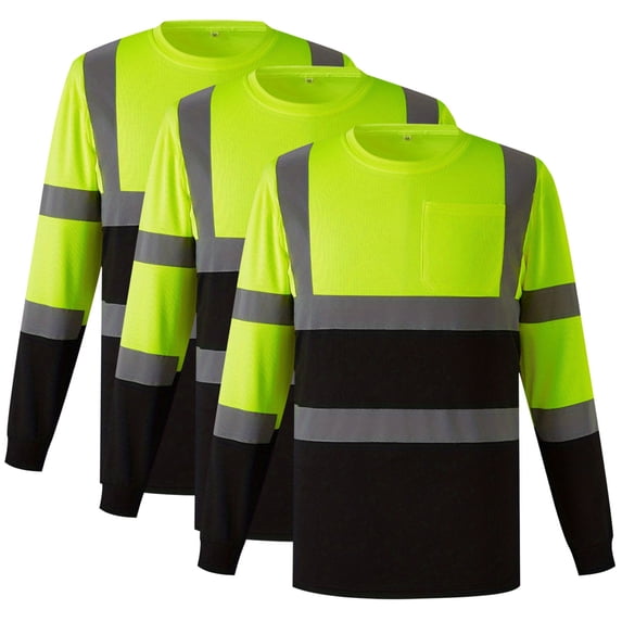 Drindf 3 Piece Safety Shirts for Men Reflective High Visibility Work Shirt Long Sleeve Construction T Shirts Breathable Mesh Safety Shirt