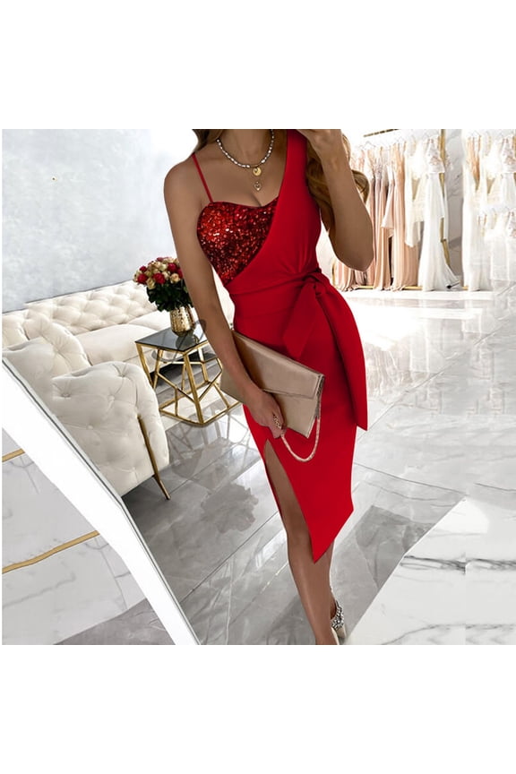 Cocktail Dresses for Women Trendy Sequin Halter Party Prom Dress Elegant Side Bow Split Mermaid Gowns Dresses