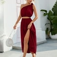 thumbnail image 1 of Drindf Dresses for Women Casual 2 Piece Solid Maxi Dress Summer One Shoulder Crop Top High Waisted Maxi Dress Trendy Split Skirt Set Boho Dress Red M, 1 of 8