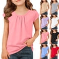 thumbnail image 1 of Drindf Girls T Shirts Soft Ruched Short Sleeve Shirt Cute Crewneck Basic Tees Toddlers Kids Summer Tops Going Out Tee Shirts (Sizes: 5-15 Years Old), 1 of 8