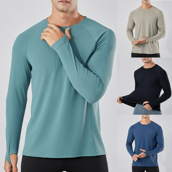 Drindf Long Sleeve Sun Shirts for Men SPF UV Protection Tops Breathable Raglans T-Shirt Lightweight Round Neck Basic Tees Outdoor Activities Cooling Tshirts