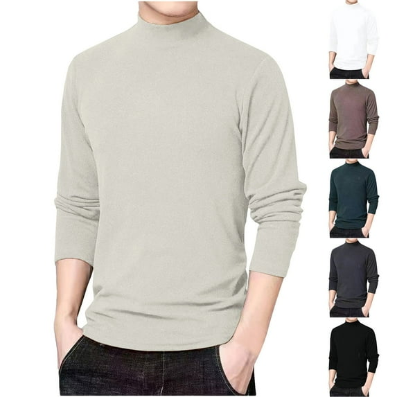 Drindf Men's High Neck T Shirt Big and Tall Long Sleeve Tops Comfortable Casual Basic Shirts Solid Color Tee Shirt Fall Winter Clothes