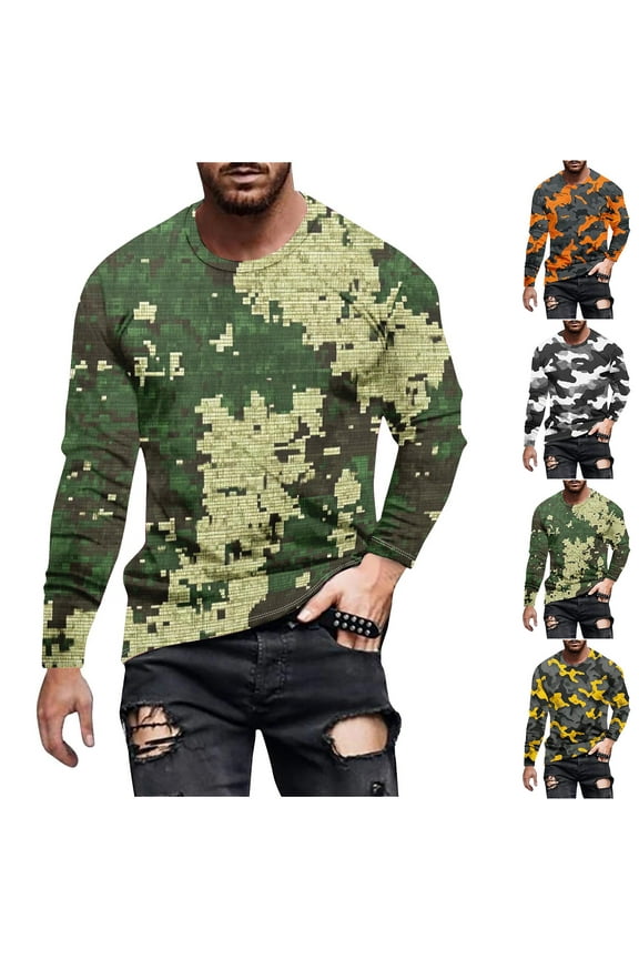 Men's Military Tactical Shirts Fashion Camo Graphic Tshirts Casual Long Sleeve Tops Breathable Comfort T Shirt Moisture Wicking Workout Tshirts